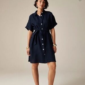 J Crew Size SP petitte Navy 100% Linen Capitaine shirtdress -
